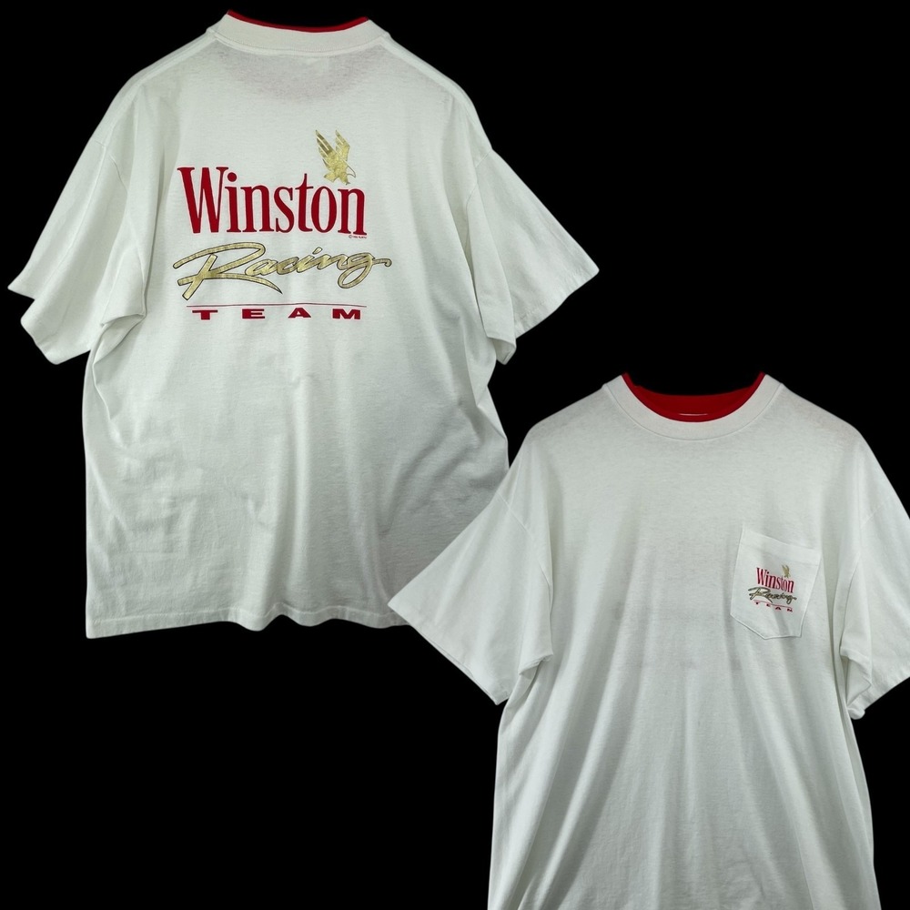Vtg 90s Winston Racing Team T Shirt Pocket Tee Men XL USA Single Stitch White